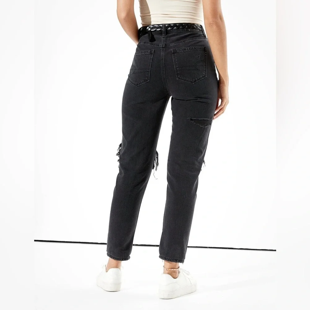 American Eagle Black Ripped Mom Jeans